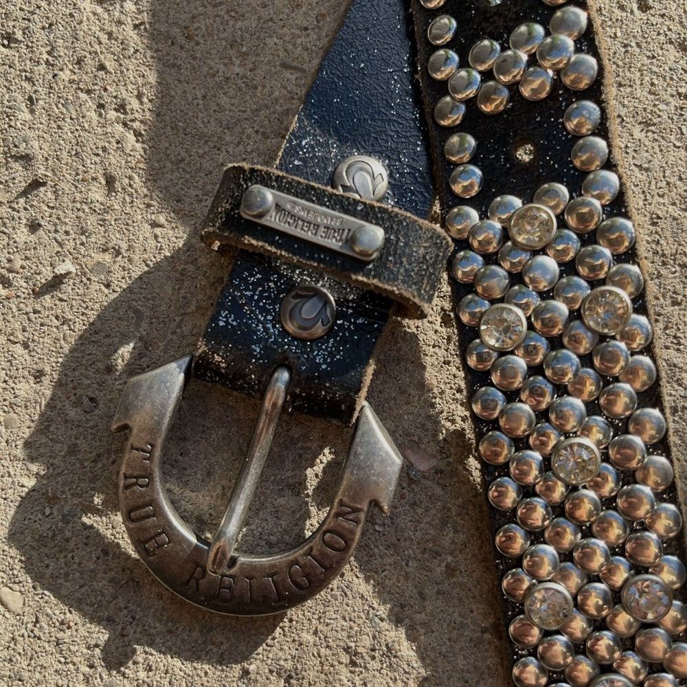 True Religion Black Studded rhinestone belt